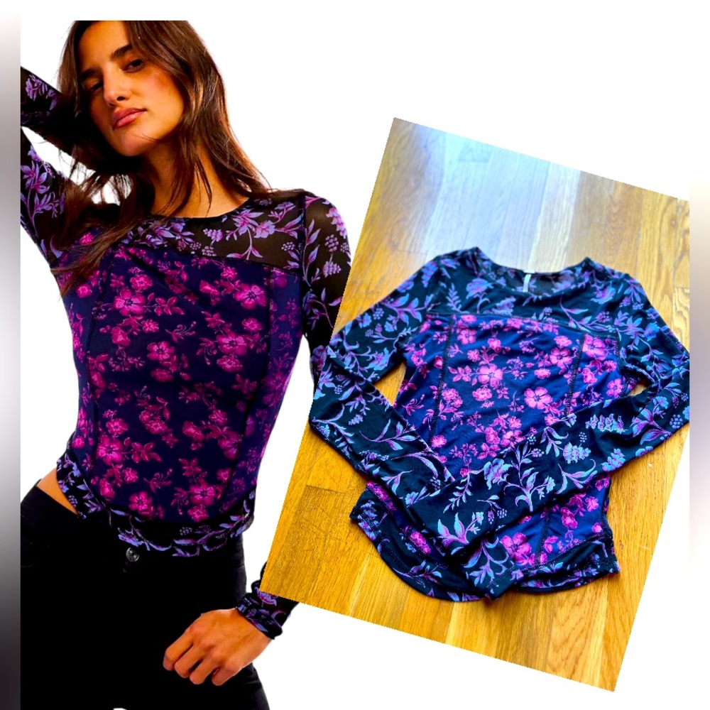 Free People Betty's Garden Top in Midnight Combo size Small